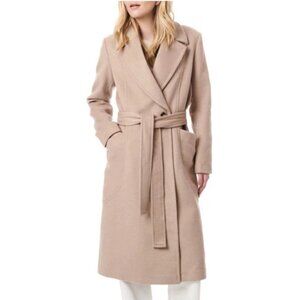 Bernardo Long Line Womens Coat Brown Wool Blend Belted XXL NEW